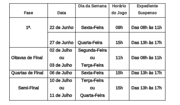 Prefeitura terá horário diferenciado durante os jogos do Brasil na